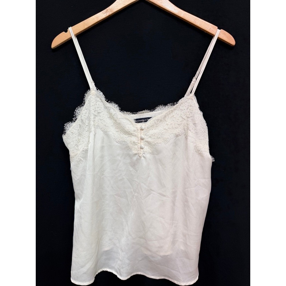 Abercrombie & Fitch Women's Ivory Lace Trim Satin Camisole Top Size Medium